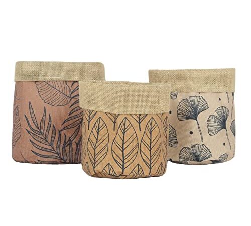 Cache-Pot Plante Panier Rangement D.18/20/22cm - Ligne Déco - Cache Pot Jute Tissu - Lot de 3 - Décoration Intérieur Maison Bureau Jungle Chic - AENA