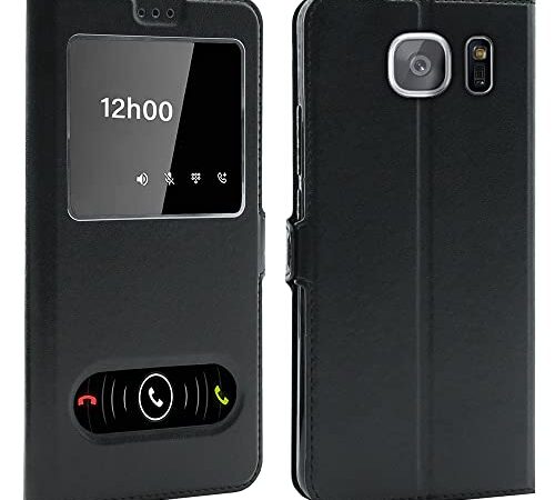 CEKA TECH Etui Coque Housse avec FENETRES pour Samsung Galaxy S7 (5,1 Pouces) - Plusieurs Couleurs Disponibles pour (Samsung S7) - Noir