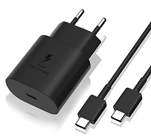 Chargeur Rapide 25W + Cable USB-C USB-C Compatible avec Samsung A13/A53/S22/S22 PLUS/S22 Ultra/Z Flip 4/Z Fold 4/S21 FE/S21/S21 PLUS/S21 ULTRA/S20 FE/S20/S20 PLUS/S20 Ultra/Note 20/A52 Phonillico®