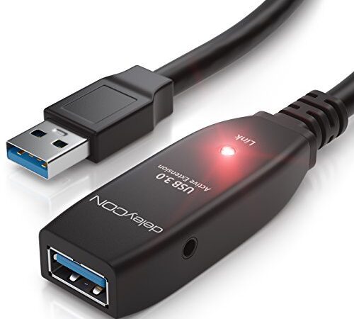 deleyCON 5m Câble D'extension USB 3.0 Actif Répéteur inclus avec Amplification du Signal 5 GBit/s USB-A Mâle vers USB-A Femelle - Noir