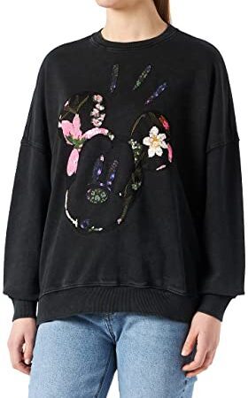 Desigual Sweat_Mickey Patch Flower Maillot de survêtement, Black, S aux Femmes