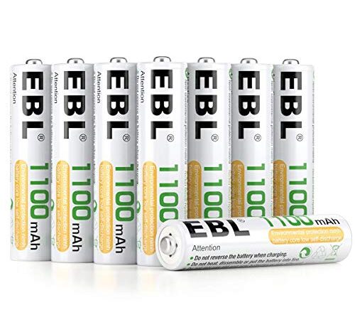 EBL 8PCS Piles Rechargeables AAA 1100mAh 1,2V Ni-MH, Haute Capacité Réelle AAA Batteries Rechargeables, avec Boîte de Stockage de Piles