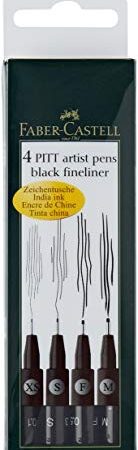 Faber-Castell PITT Artist Pen 167115 Lot de 4 stylos à encre de Chine - Contenu : M, F, S, XS, noir