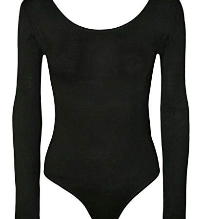 FASHION 7STAR Justaucorps extensible à manches longues pour femme - Col rond - Pour gymnastique, danse - Noir - 36-38