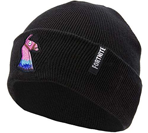 Fortnite Bonnet Garçon Fille ou Ado avec Figurine Brodée Fortnite Lama, Idée de Cadeau Officiel Thème Jeux Vidéo Battle Royale Pour Enfant ou Ado Gamer - Noir - Taille Unique