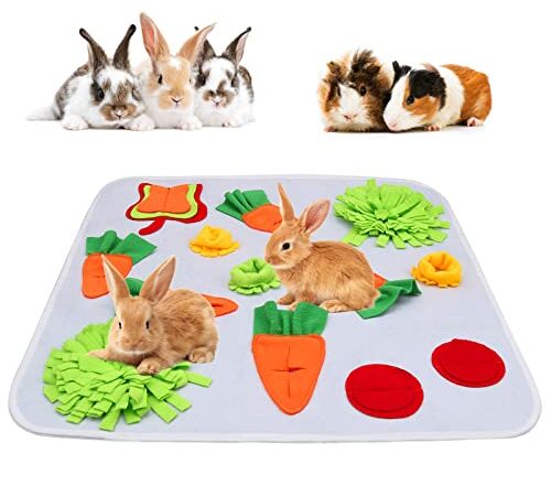 HYLYUN Tapis à Renifler pour Lapin Lavable Tapis Educateur pour Cochon d'Inde Lapin Nain Doux Jeu Tapis Snuffle Jouet Pliable Antidérapant Lent Alimentation Le Stress Release Pad 60x60cm