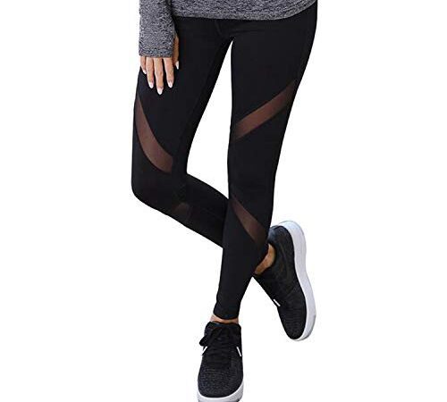 Libella Legging pour Femme Pantalon de Course à Pied avec empiècements en Mesh Fitness Yoga Pantalon de Sport 4107 Noir S/M