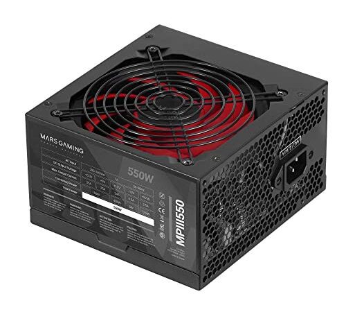 Mars Gaming MPIII550, Alimentation PC ATX 550W, 5 Ans de Garantie, Technologie AI-RPM Silencieuse, Efficacité 85%, Noir