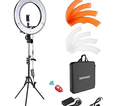 Neewer Caméra Photo Vidéo Eclairage Kit : 48cm Extérieur 55W 5500K Réglable LED Lumière Anneau, Trépied d'Eclairage, Récepteur Bluetooth pour Smartphone, Youtube, TikTok Self-portrait Vidéo Tournage