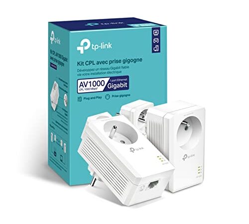 TP-Link CPL 1000Mbps avec 1 Port Gigabit et Prise Intégrée, Boitier CPL Kit de 2 - idéale pour Profiter du Service Multi-TV à la Maison, Compatible toutes les Box, TL-PA7017P KIT (FR)