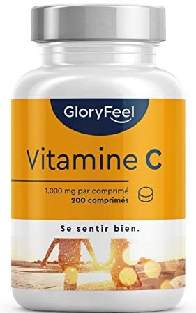 Vitamine C 1000mg 200 Comprimés Végétaliens (7 Mois) - Vitamin C Concentré Pour le Système Immunitaire, Vit C Végan sans Gluten, Sans Lactose, Acide Ascorbique Pure, Testé Cliniquement