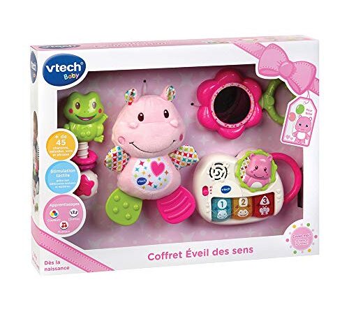 VTech - Coffret naissance - Eveil des sens - Cadeau de naissance avec premiers jouets de Bébé - rose – Version FR