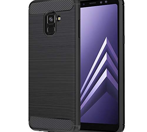 Anjoo Coque Compatible pour Samsung A8 2018, Noir Silicone Housse Etui Anti-Rayures Fibre de Carbone Coque de Protection Compatible pour Samsung Galaxy A8 2018, Noir