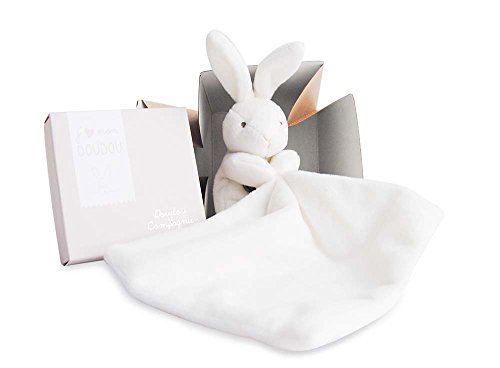 Doudou et Compagnie - Doudou Lapin Mouchoir - Blanc - Boîte Fleur - 303