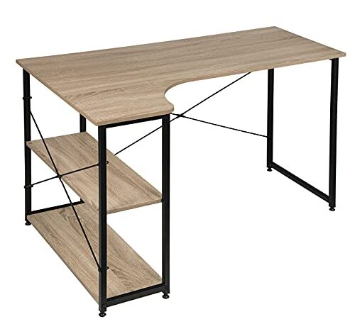 EUGAD Bureaux d'ordinateur Table PC Table de Bureau avec 2 étagères de Rangement 120x74x71,5 cm,Chêne Clair 0073ZZ