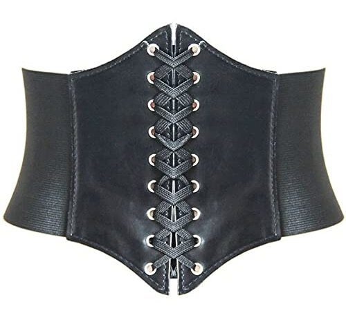 HANERDUN Ceinture Corset pour Femme Cuir Corset à Lacets Ceinture Élastique Ceinture Rétro Cinch Quatre Tailles - Noir - Taille M