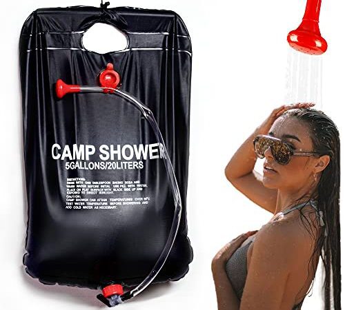 HELIAN Sac de Douche Solaire Camping，Sac de Douche Solaire Pliable 20L/5 Gallons，Sac de Bain Solaire en PVC avec Buse pour Voyages Camping Randonnée en Plein Air