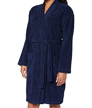 Iris & Lilly Peignoir Court en Tissu Éponge Femme, Bleu, 40