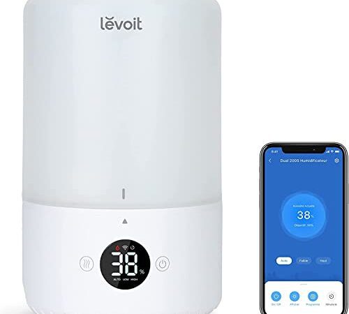 LEVOIT Humidificateur Top-Fill 3L pour Bébés, Humidificateur à Ultrasons à Brume Froide et Diffuseur, <28dB Mode Auto Silencieux, Avec Alexa et APP, Minuterie, Sans BPA Dual 200S