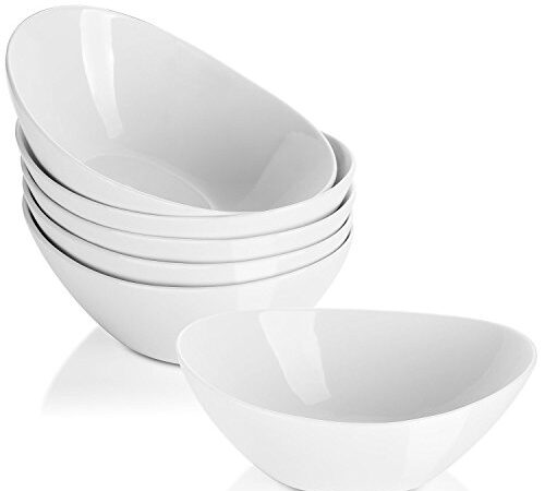 LIFVER Bols à Céréales, 450ml Bols à Petit Déjeuner, 18cm Bols à Dessert, Bols à Bol à Pâtes en Porcelaine pour Usage Domestique, Blanc, Lot de 6