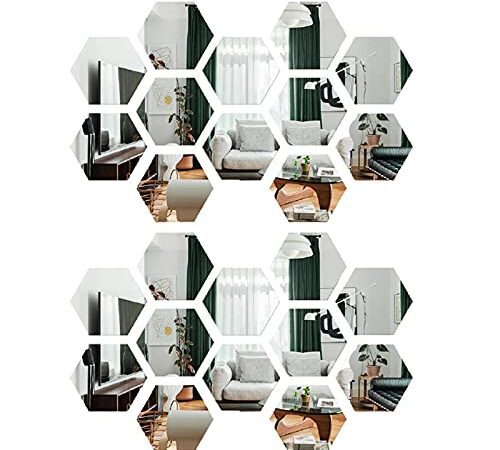 Lot de 24 Acrylique Miroir Hexagonal Muraux Autocollant Miroirs Adhésif Autocollant Mural Miroirs pour Maison Salon Chambre Décor