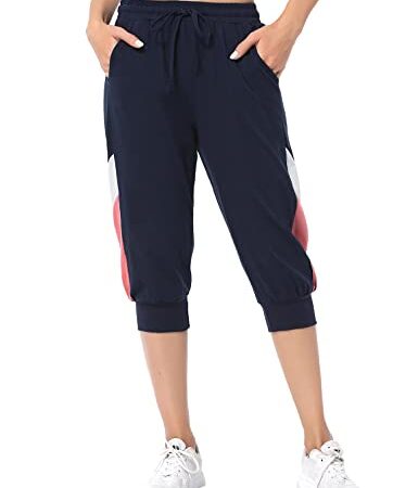 Marvmys Pantalon de Sport Femme Pantacourt Femme Coton 3/4 Pantalon de Jogging Pantalon de Survêtement avec Poches Bleu foncé M