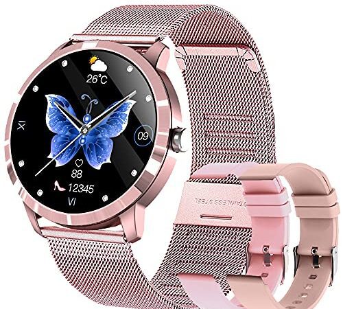 Montre Connectée Homme Femme,Smartwatch Compatible Samsung Huawei Xiaomi Android iOS Podometre Montre Sport Cardiofrequencemetre Etanche IP68 GPS Partagé Modes Sport Notification de Message (Rose)