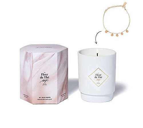 MY JOLIE CANDLE | Bougie parfumée avec Bijou à l'intérieur La Fleur de Thé | Bracelet Or | Idée Cadeau Femme Maman Ado | Argent | 50h Combustion | Cire 100% Naturelle végétale | 250g