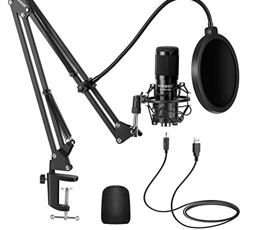 Neewer Kit de Microphone USB, Plug&Play 192kHz/24Bit Supercardioïde Micro à condensateur avec Bras de flèche et Support Antichoc pour YouTube, Vlogging, Gaming, Podcasts,et Vidéophone,NW8000-USB,Noir