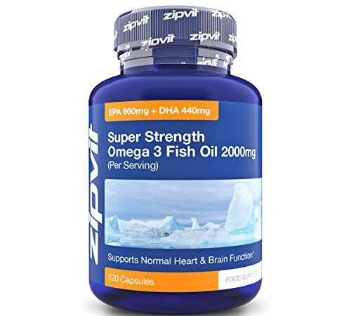 Oméga 3 2000mg Huile de Poisson. 120 Gélules Hautement Concentrée. Oméga 3 avec Acides Gras Essentiels EPA (660mg) et DHA (440mg). Pour Maintenir la Santé du Cœur, la Fonction Cérébrale.