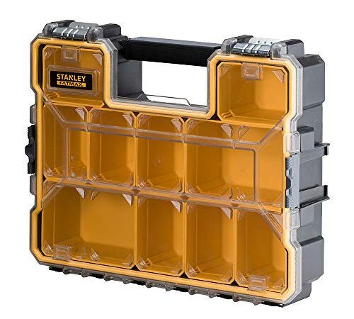 Stanley 1-97-518 Rangement Organiseurs et Casiers Gamme Fatmax - etanche - Polycarbonate Incassable - 10 Compartiments Amovibles - Fermoirs métallique Anticorrosion - Capacité 10 Litres