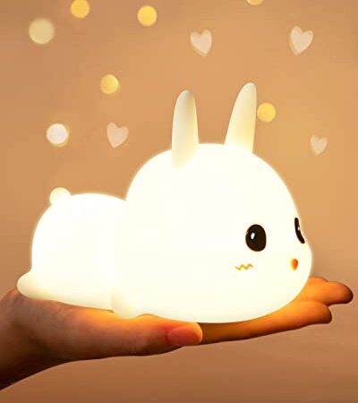 Veilleuse Rechargeable Bébé, Veilleuse Bébé pour Lapin à 7 Couleurs, Télécommande pour Bébé, Veilleuse Enfant pour Bébé à Luminosité Réglable, Veilleuse Lapin Cadeau Bebe