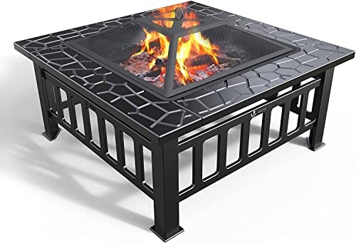 VOUNOT Brasero Exterieur pour Jardin Terrasses Feu en extérieur pour été et Foyer 81 * 81 * 45cm Poêle Chauffant Noir