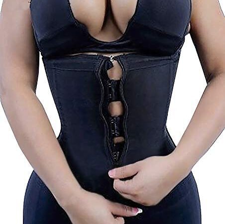 YIANNA Gaine Ventre Plat Femme Zipper Corset Minceur Waist Trainer Ceinture Amincissante Sudation Latex Body Gainant Sculptant Noir,2219 Size S