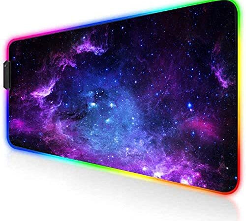 AILRINNI RGB Tapis de Souris Gaming - Grand Tapis de Souris XXL 800x300mm, 14 Modes LED Lumineuse Tapis de Souris, Surface Antidérapante pour Gamer (Ciel étoilé)