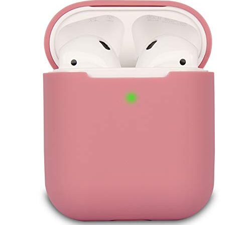 Airpods Coque Housse Étui Protecteur Compatible pour AirPods 2, KOKOKA AirPods Case Silicone Cover Témoin LED Visible Supporte la Charge sans Fil, Bean Pink