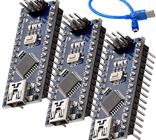 AZDelivery 3 x Mini Nano Card V3.0 Atmega328 CH340 Version à Puce soudée avec câble USB incluant Un E-Book !