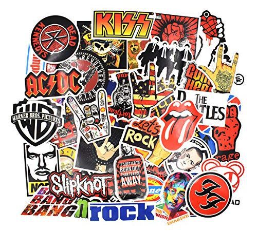 Chileeany Lot de 52 Rétro Vintage Stickers（Rock Band） Valise Autocollants pour Valise Voyage Skateboard Guitare (52PCS)