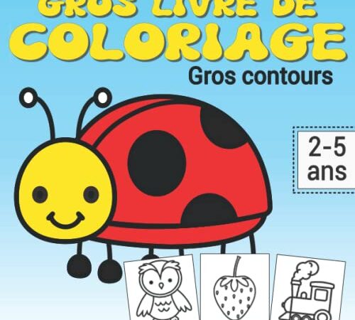 Gros livre de coloriage gros contours 2-5 ans: Cahier coloriage enfant et bébé avec de grands motifs animaux, fruits, légumes, voiture, camion, ... voyage ou en cadeau d’anniversaire ou Noël.