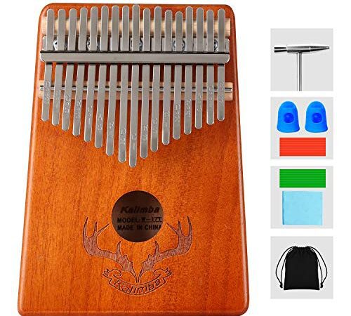 Kalimba Piano 17 Clés à pouce Professionnel Instrument de Musique avec Accessoires,Kalimba instrument en Bois de haute qualité avec tuning hammer pour enfants adultes débutants amateurs