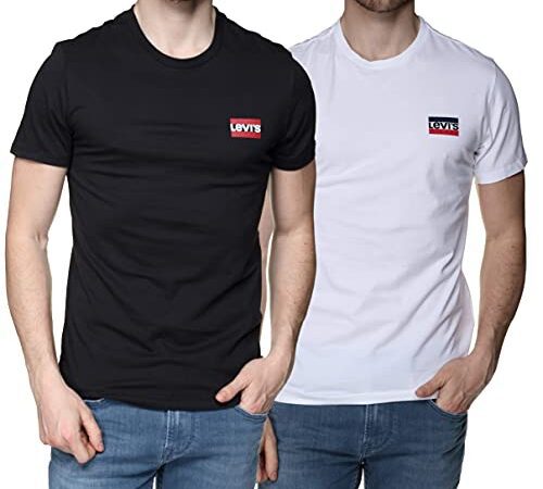 Levi's Homme 2pk Crewneck Graphic 2 Pack Sw White/ M T Shirt, Pack Sw White/ Mineral Black, M EU