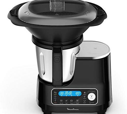 Moulinex Clickchef Robot Cuiseur multifonction compact, 3,6 L, 1400 W, 5 programmes, 32 fonctions, Balance cuisine intégrée, Cuiseur vapeur, Batteur Mélangeur HF456810 [Écran de contrôle en anglais]