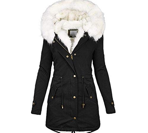 Onsoyours Veste Chaude d'hiver pour Femmes Manteau à Capuche Hiver éPaissir Parka Polaire Chaude en Peluche Blousons avec Fermeture à Glissière et Bouton Doudoune A Noir XL