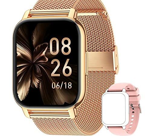 Popglory Montre Connectée Femme Homme avec Appel Bluetooth, 1,85'' Sport Smartwatch Moniteur de Fréquence Cardiaque/Tension Artérielle/SpO2/Podomètre/Sommeil, Montre Intelligente pour Android iOS