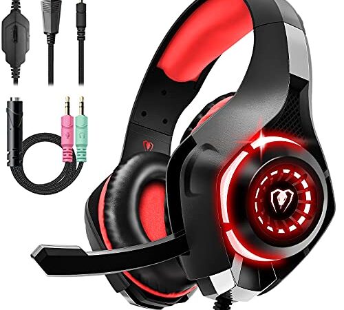 PUPATIO Casque Micro Gaming PS4, Casque Xbox One Ultra-Léger Son Surround Stéréo Durable Flexible Micro et Réglage du Volume Compatible pour PC Switch