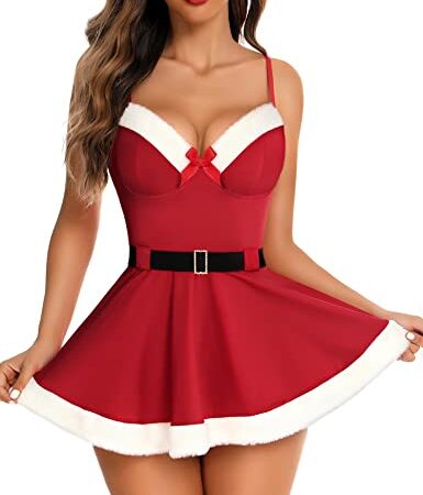 RSLOVE Lingerie Sexy pour Femmes Nuisette D'hiver Chemise de Nuit Vêtements de Nuit Rouge L