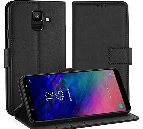 Simpeak Coque Compatible pour Samsung Galaxy A6 2018, Housse en Cuir Premium Flip Case Etui Compatible pour Samsung A6 2018 Coque - Noir