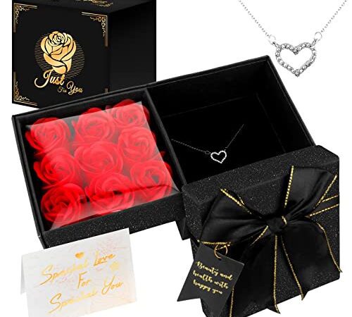 Winthai Rose Eternelle, Cadeau Fete des Meres, Fleur Eternelle Coffret Cadeau Rotatif, Idee Cadeau Anniversaire Saint Valentin Mariage Fête des Mères Noël pour Femme Maman (Noir)