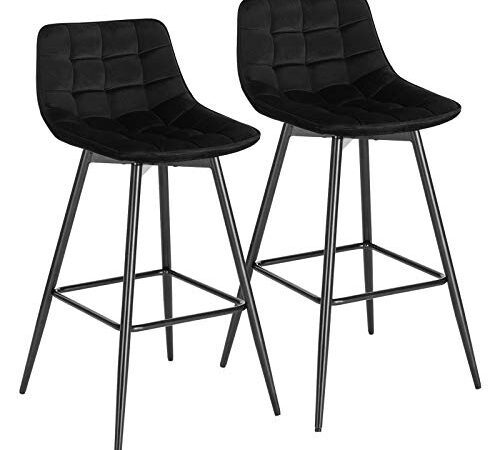 WOLTU BH143sz-2 Lot de 2 Tabouret de Bar Design Chaise Haute pour Bar Bistro siège en Velours avec Repose-Pieds Cadre en métal,Noir