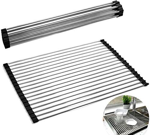 XYJJ Séchoir Vaisselle Énroulable, Égouttoir Roulant, à Enroulable, Enroulement, Roll Up Pliable, Egouttoir Grille Séchage, pour Cuisine, 43 x 35 cm 161